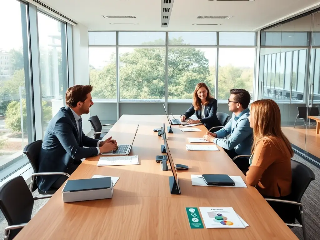 An image showing a business meeting between Equestra Prime representatives and a retail client, emphasizing partnership and support.